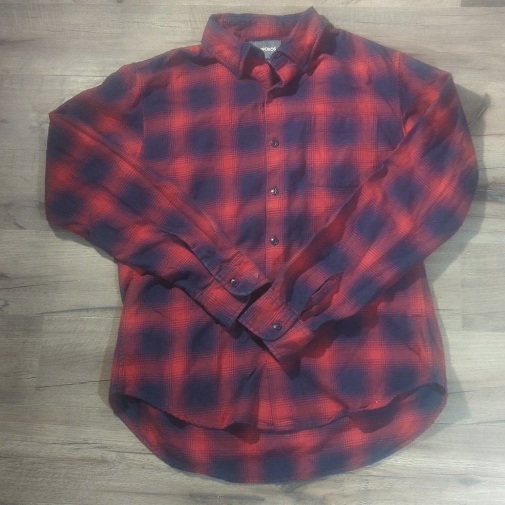 BONOBOS Slim Fit Men's Sz. Medium Red and Blue Plaid Flannel